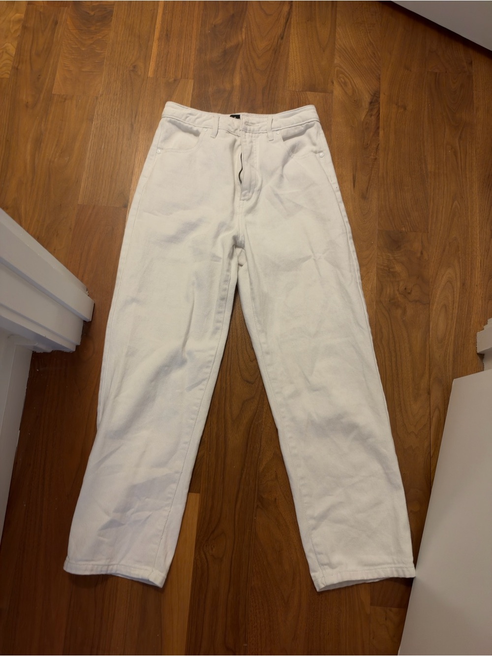 White straight leg jeans